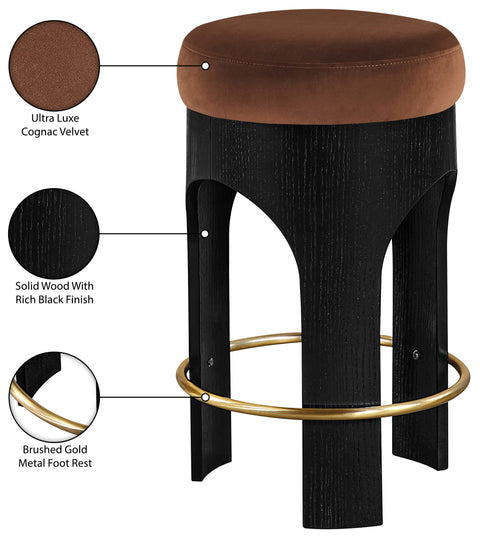 Prescott Cognac Velvet Upholstered Counter Stool , 1 Piece (Style 2)