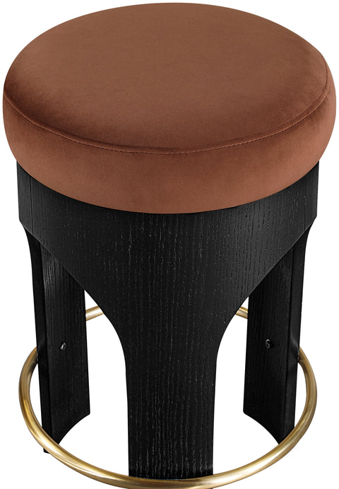 Prescott Cognac Velvet Upholstered Counter Stool , 1 Piece (Style 2)