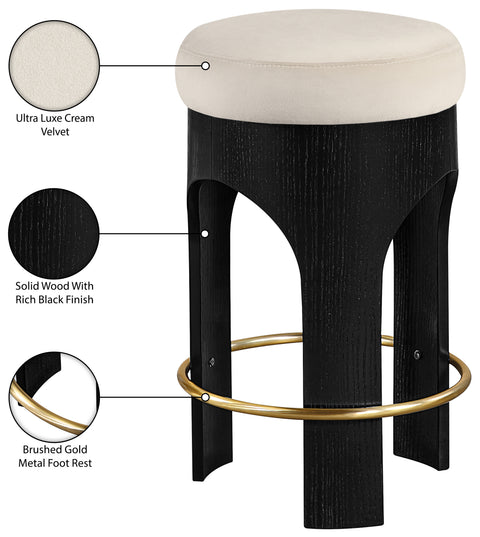 Prescott Cream Velvet Upholstered Counter Stool , 1 Piece (Style 2)