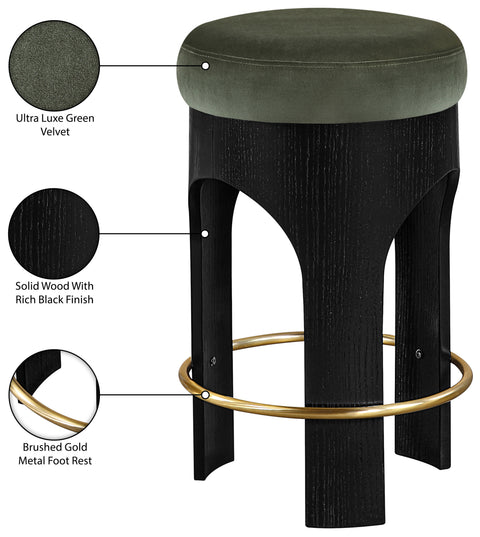 Prescott Green Velvet Upholstered Counter Stool , 1 Piece (Style 1)