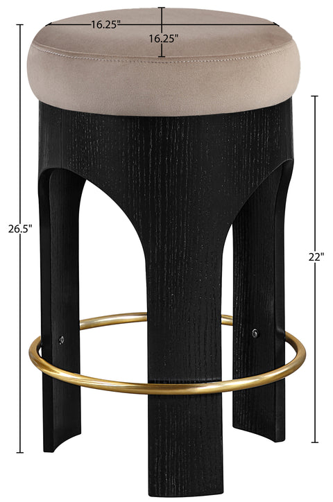 Prescott Taupe Velvet Upholstered Counter Stool , 1 Piece (Style 1)