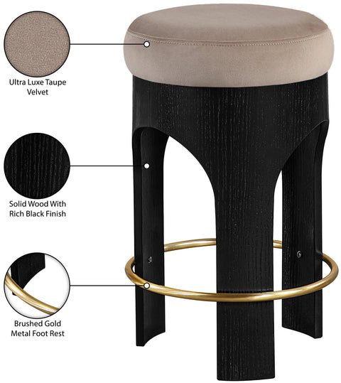 Prescott Taupe Velvet Upholstered Counter Stool , 1 Piece (Style 1)