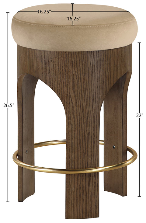 Prescott Beige Velvet Upholstered Counter Stool , 1 Piece (Style 2)