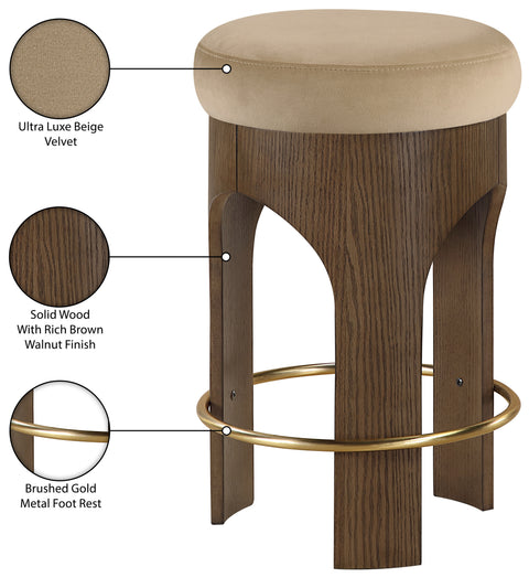 Prescott Beige Velvet Upholstered Counter Stool , 1 Piece (Style 2)