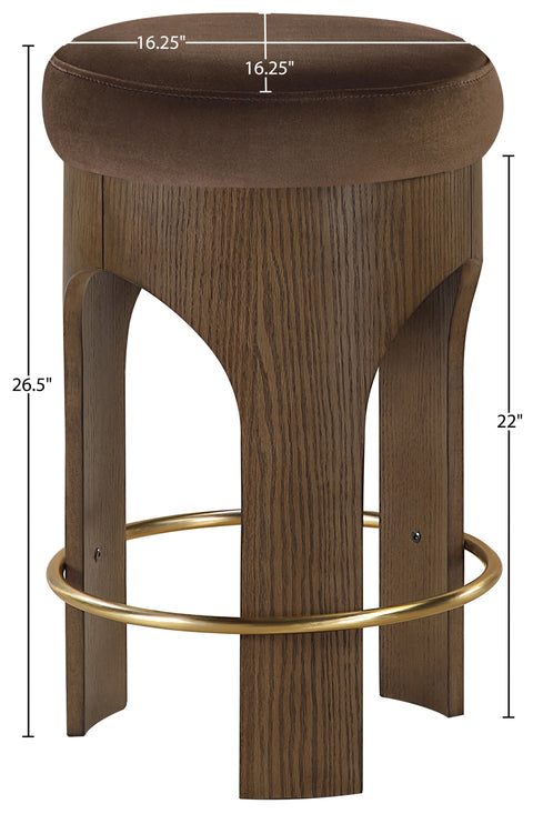 Prescott Brown Velvet Upholstered Counter Stool , 1 Piece (Style 2)