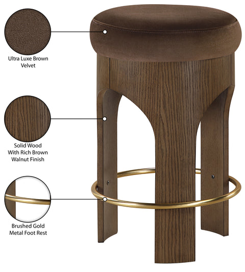 Prescott Brown Velvet Upholstered Counter Stool , 1 Piece (Style 2)