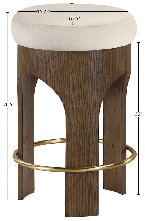 Prescott Cream Velvet Upholstered Counter Stool , 1 Piece (Style 3)