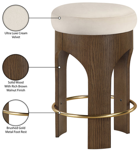 Prescott Cream Velvet Upholstered Counter Stool , 1 Piece (Style 3)