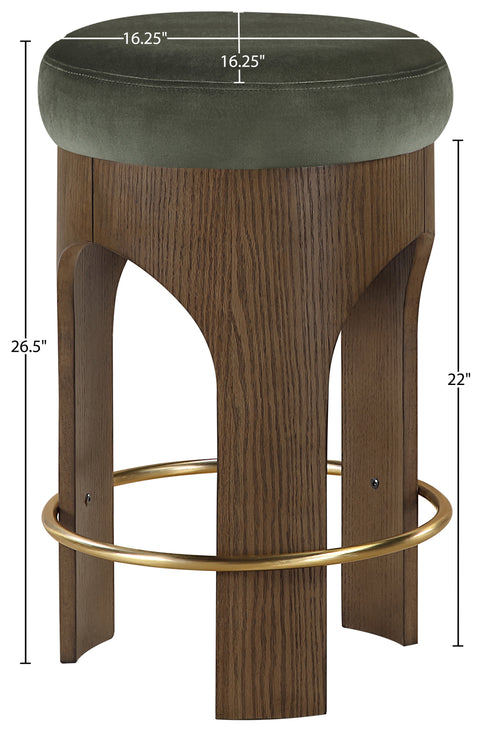 Prescott Green Velvet Upholstered Counter Stool , 1 Piece (Style 2)