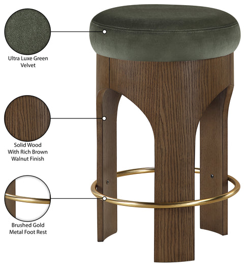 Prescott Green Velvet Upholstered Counter Stool , 1 Piece (Style 2)