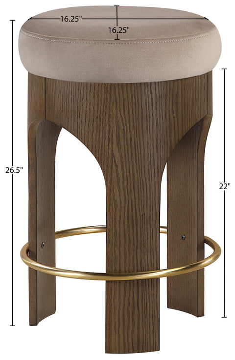 Prescott Taupe Velvet Upholstered Counter Stool , 1 Piece (Style 2)