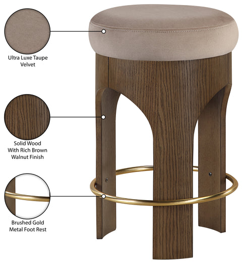 Prescott Taupe Velvet Upholstered Counter Stool , 1 Piece (Style 2)