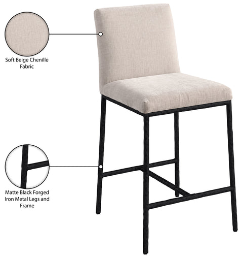 Florence Beige Chenille Fabric Upholstered Counter Stool , 2-Piece (Style 1)