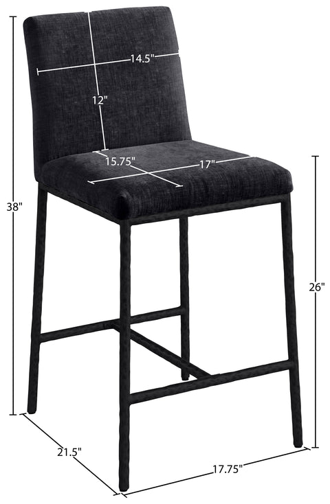 Florence Black Chenille Fabric Upholstered Counter Stool , 2-Piece (Style 1)