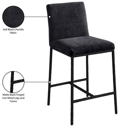 Florence Black Chenille Fabric Upholstered Counter Stool , 2-Piece (Style 1)