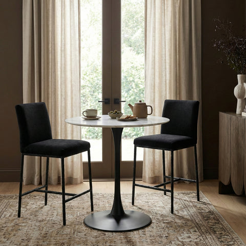 Florence Black Chenille Fabric Upholstered Counter Stool , 2-Piece (Style 1)