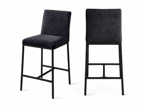 Florence Black Chenille Fabric Upholstered Counter Stool , 2-Piece (Style 1)