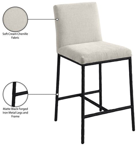 Florence Cream Chenille Fabric Upholstered Counter Stool , 2-Piece (Style 1)