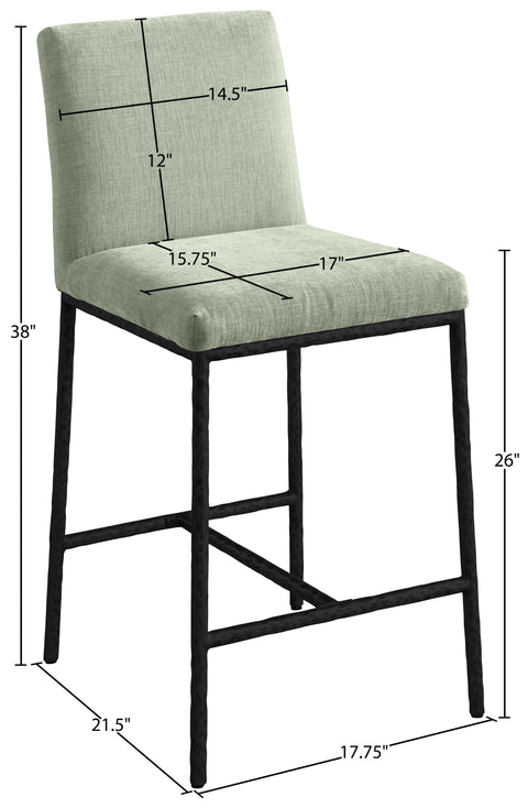 Florence Mint Chenille Fabric Upholstered Counter Stool, 2-Piece