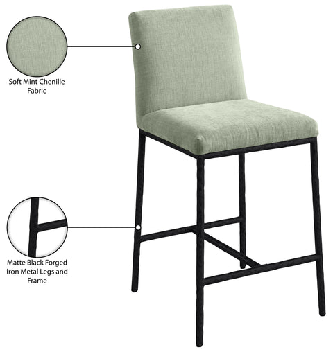 Florence Mint Chenille Fabric Upholstered Counter Stool, 2-Piece