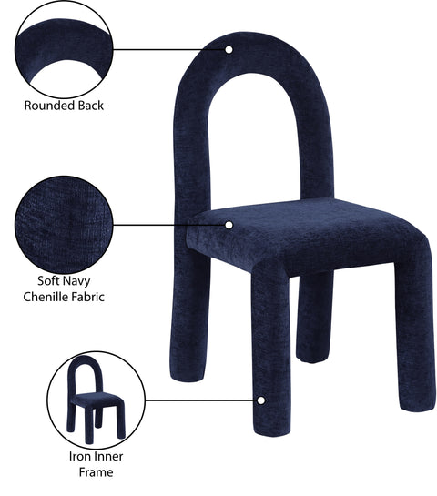 Quinn Navy Chenille Fabric Upholstered Dining Chair, 2-Piece