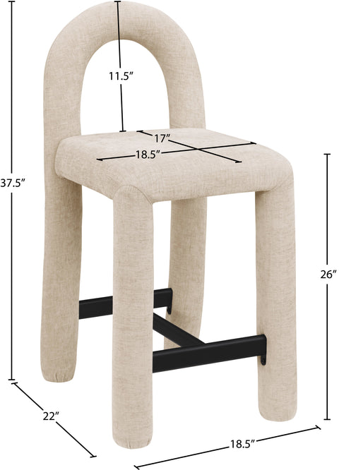 Quinn Beige Chenille Fabric Upholstered Counter Stool, 1 Piece