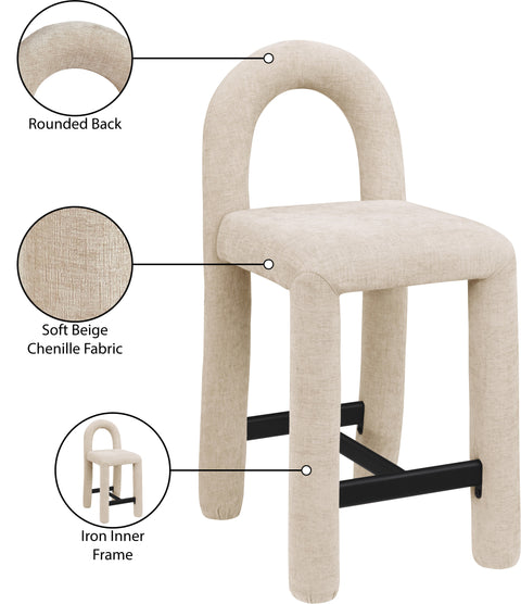 Quinn Beige Chenille Fabric Upholstered Counter Stool, 1 Piece