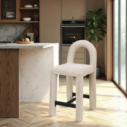 Quinn Beige Chenille Fabric Upholstered Counter Stool, 1 Piece