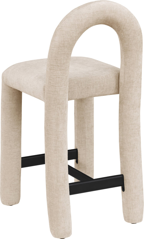 Quinn Beige Chenille Fabric Upholstered Counter Stool, 1 Piece