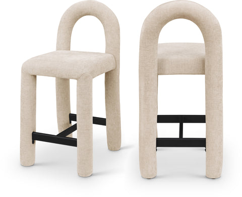 Quinn Beige Chenille Fabric Upholstered Counter Stool, 1 Piece