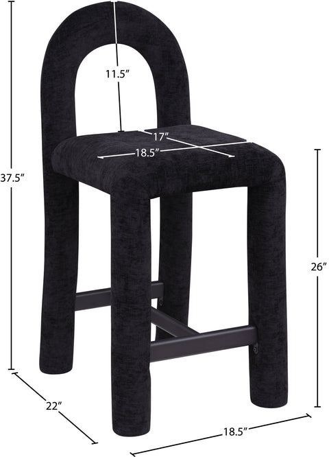 Quinn Black Chenille Fabric Upholstered Counter Stool, 1 Piece