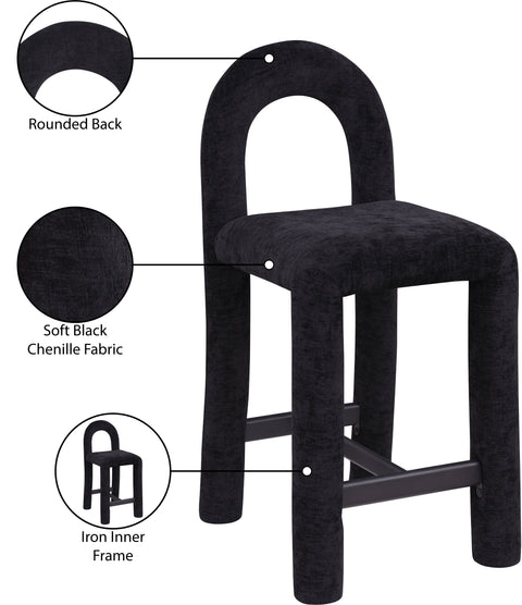 Quinn Black Chenille Fabric Upholstered Counter Stool, 1 Piece