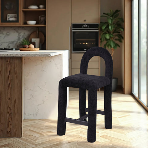 Quinn Black Chenille Fabric Upholstered Counter Stool, 1 Piece