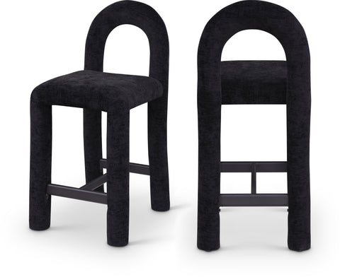 Quinn Black Chenille Fabric Upholstered Counter Stool, 1 Piece