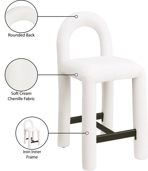 Quinn Cream Chenille Fabric Upholstered Counter Stool, 1 Piece