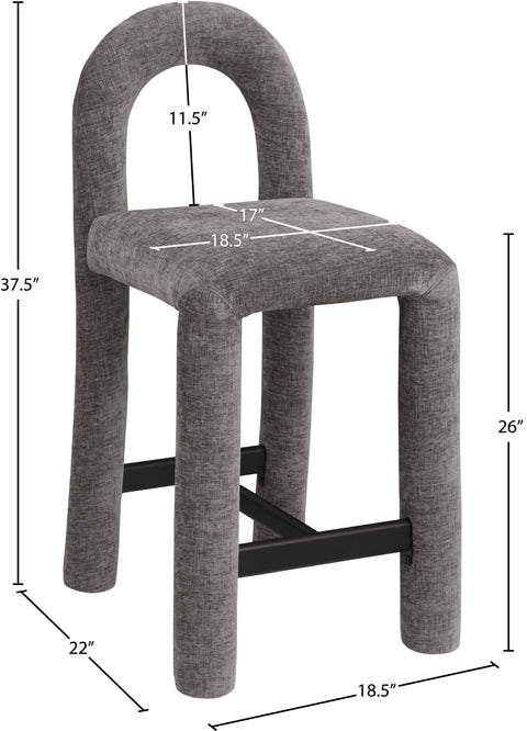 Quinn Grey Chenille Fabric Upholstered Counter Stool, 1 Piece