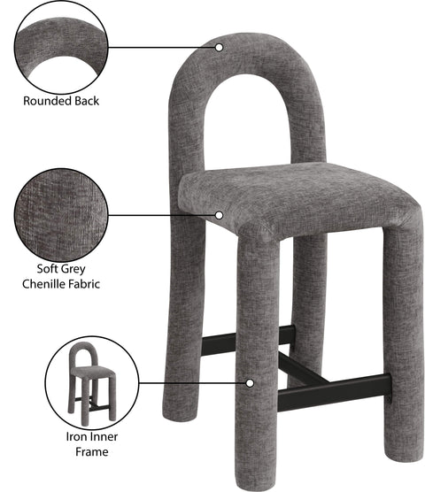 Quinn Grey Chenille Fabric Upholstered Counter Stool, 1 Piece