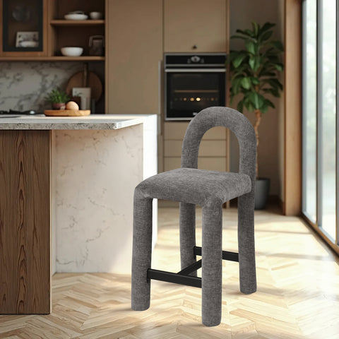 Quinn Grey Chenille Fabric Upholstered Counter Stool, 1 Piece