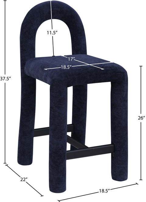Quinn Navy Chenille Fabric Upholstered Counter Stool, 1 Piece