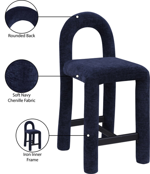 Quinn Navy Chenille Fabric Upholstered Counter Stool, 1 Piece
