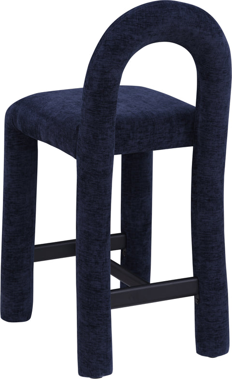 Quinn Navy Chenille Fabric Upholstered Counter Stool, 1 Piece