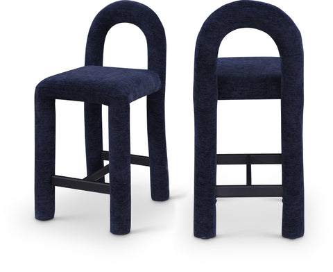 Quinn Navy Chenille Fabric Upholstered Counter Stool, 1 Piece