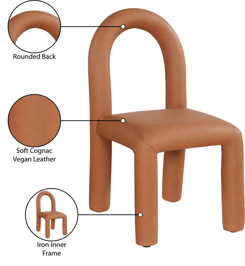 Quinn Cognac Vegan Leather Upholstered Dining Chair, 2-Piece