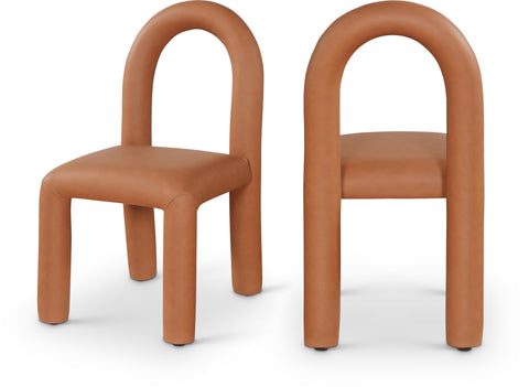 Quinn Cognac Vegan Leather Upholstered Dining Chair, 2-Piece