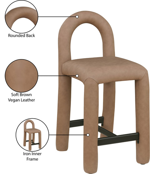 Quinn Brown Vegan Leather Upholstered Counter Stool, 1 Piece