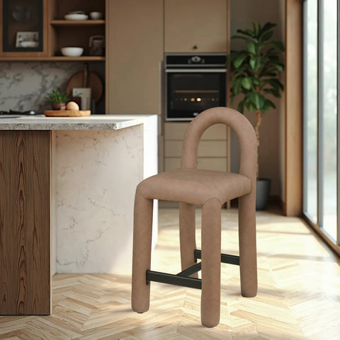 Quinn Brown Vegan Leather Upholstered Counter Stool, 1 Piece