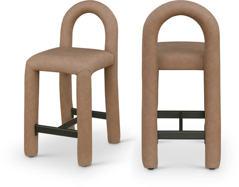 Quinn Brown Vegan Leather Upholstered Counter Stool, 1 Piece