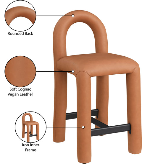 Quinn Cognac Vegan Leather Upholstered Counter Stool, 1 Piece