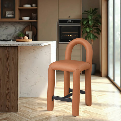 Quinn Cognac Vegan Leather Upholstered Counter Stool, 1 Piece