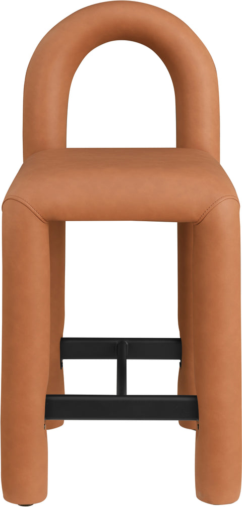 Quinn Cognac Vegan Leather Upholstered Counter Stool, 1 Piece